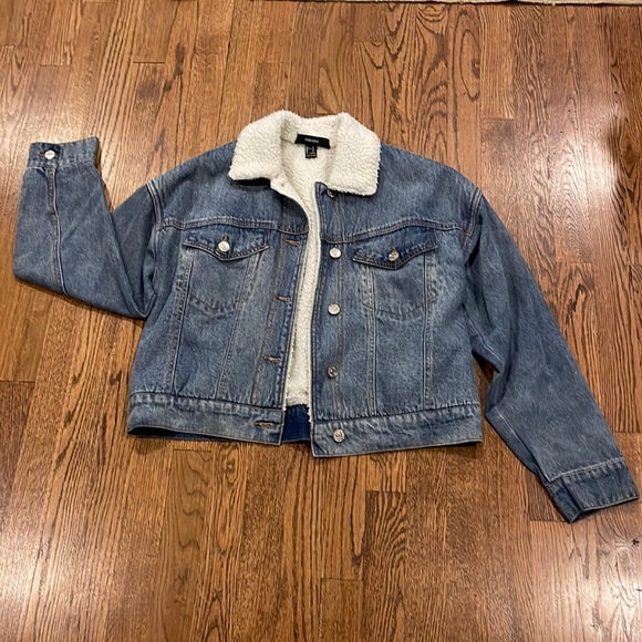 Forever 21 Sherpa fleece lined denim jean jacket size small - Picture 1 of 7